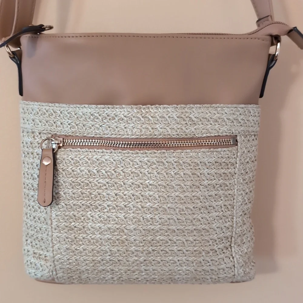 EUC Straw And Vegan Leather Crossbody Bag